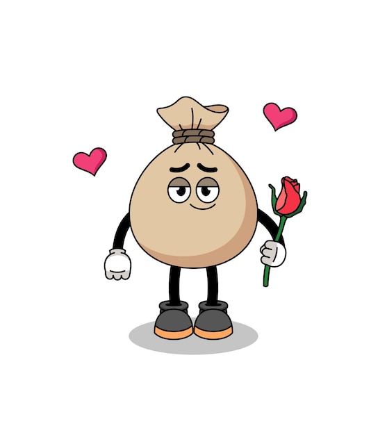 Money sack mascot falling in love character design