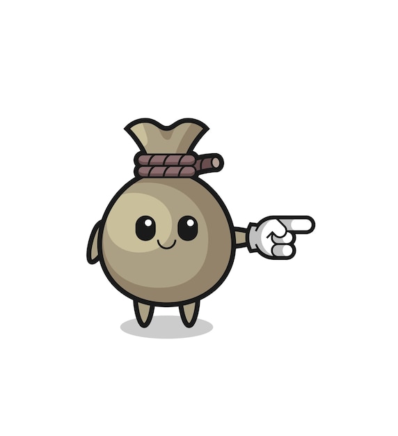 Money sack mascot with pointing right gesture cute design