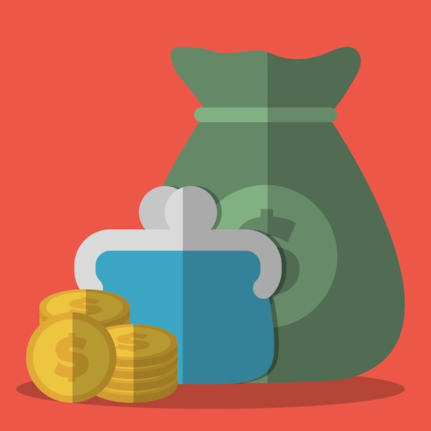 Vector money sack, purse and coins icon