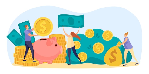 Money saving concept golden coins and cash Vector investment golden money coin precious finance earnings illustration