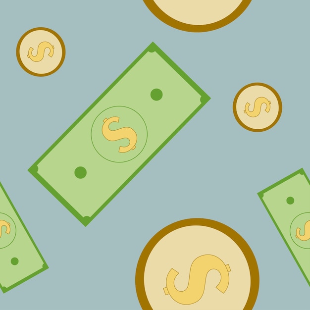 money seamless pattern color background with cash and coins isolated vector elements currency bu
