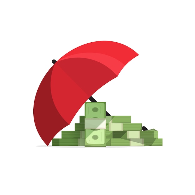 Vector money stack insured coverage with umbrella,  of money protected