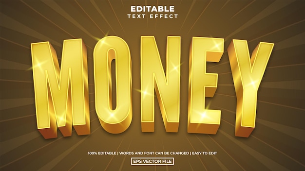 Vector money text golden shine style, golden font style editable text effect template