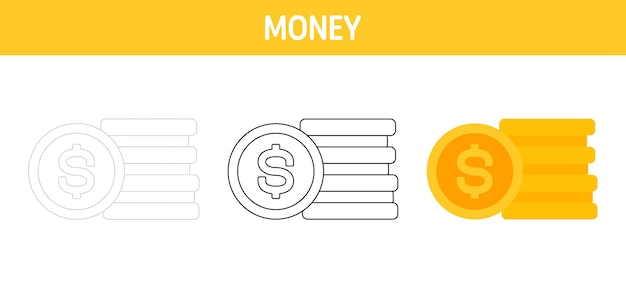 Foglio di lavoro per tracciare denaro e colorare per bambini