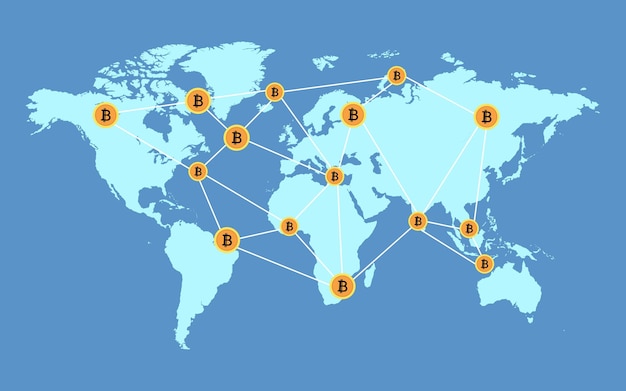 세계 지도 그림에 송금 Bitcoins