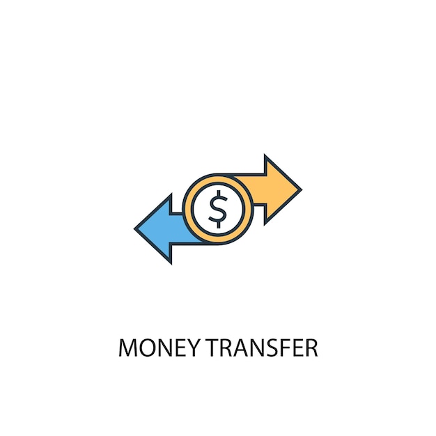 Money transfer concept 2 colored line icon. Simple yellow and blue element illustration. money transfer concept outline symbol design