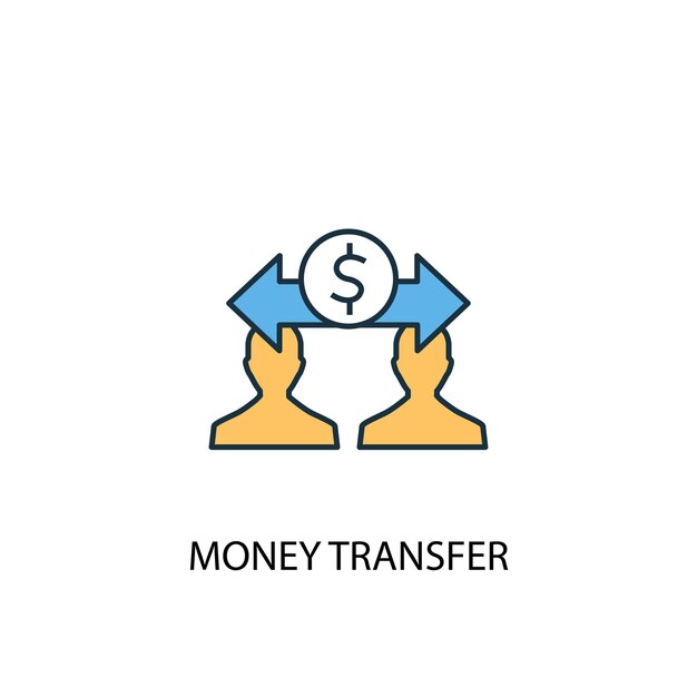 Money transfer concept 2 colored line icon. simple yellow and blue element illustration. money transfer concept outline symbol design