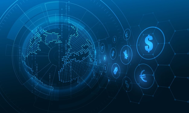 Illustrazione di vettore di borsa di valuta globale di trasferimento di denaro