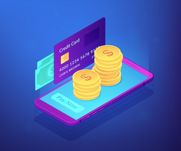 Vector money transfer isometric 3d concept illustration.