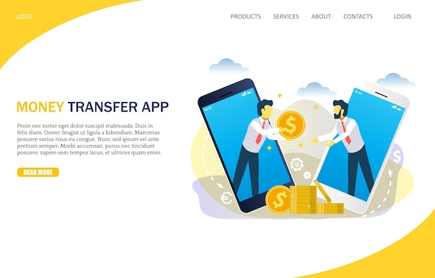 Money transfer vector website landing page design template