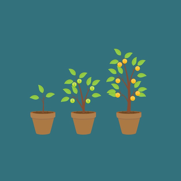 Money tree, financial growth flat concept   illustration