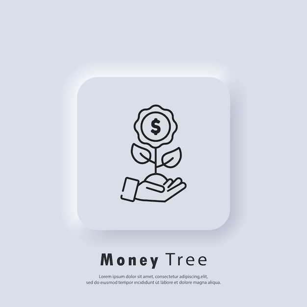 Money tree icon. Money growth. Invest money. Success business. Growing economy concept. Vector. UI icon. Neumorphic UI UX white user interface web button.