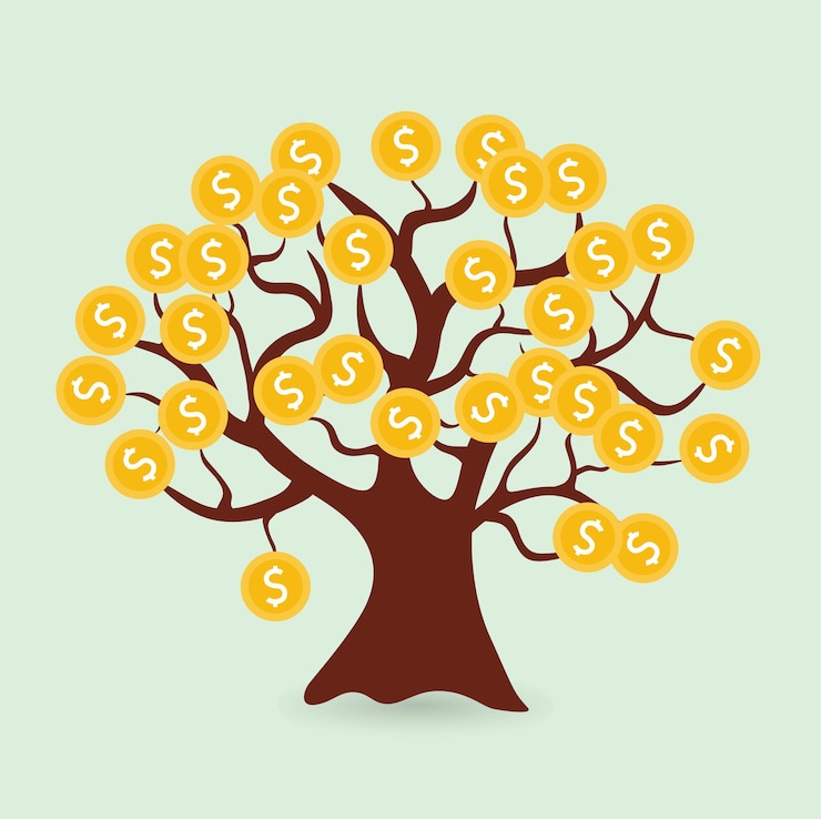 Vector money tree illustration, for financial investing theme and economic issue
