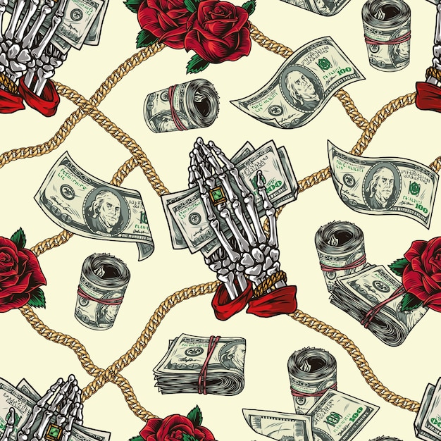 Vector money vintage colorful seamless pattern