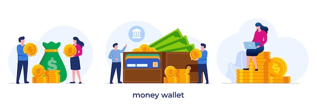 Money wallet concept online payment online wallet technology financial finance transaction cash money flat illustration vector