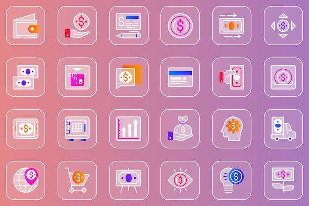 Money web glassmorphic icons set