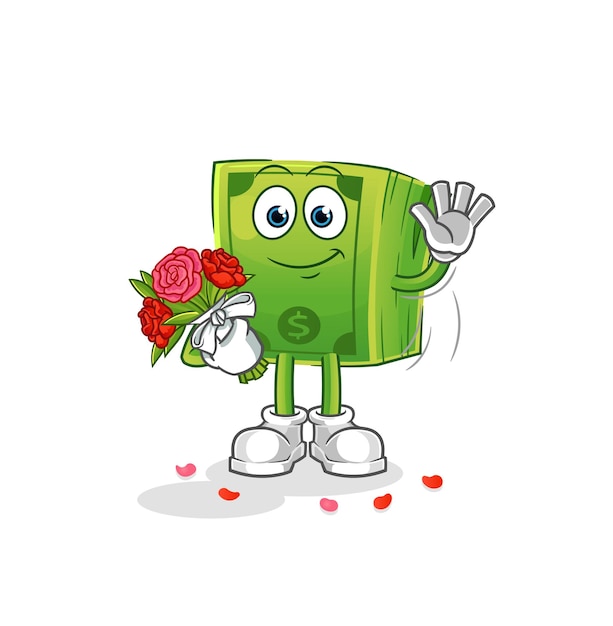 Vector money with bouquet mascot. cartoon vector