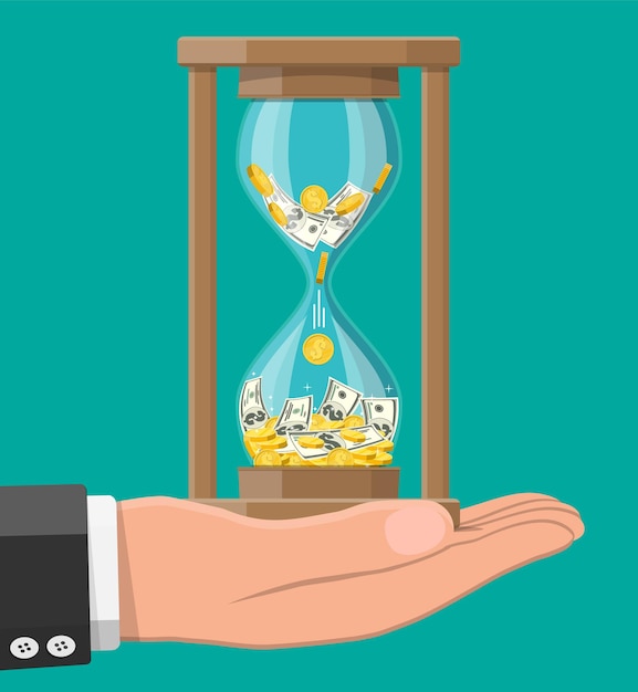 Vector money with hourglass clock in hand