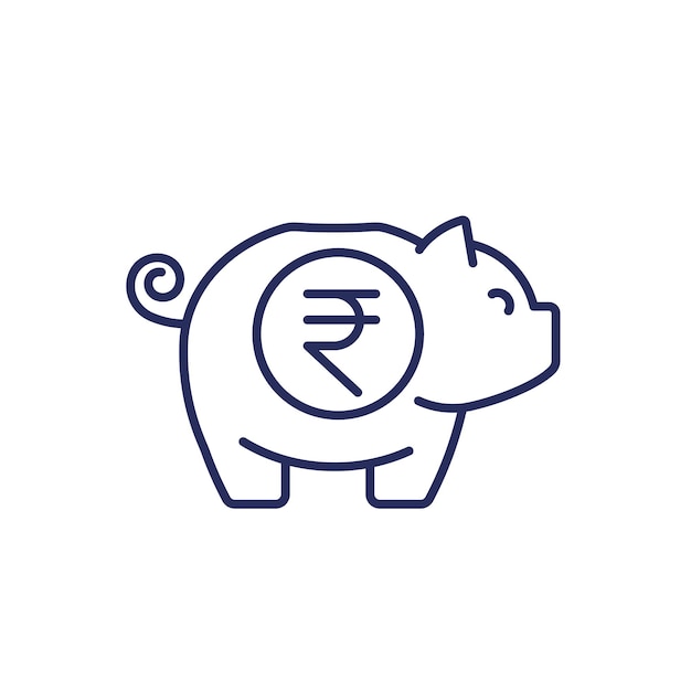 Vector moneybox piggy bank lijn icoon met indiase rupee