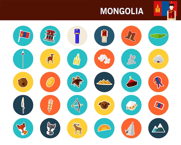 Vector mongolia concept flat icons