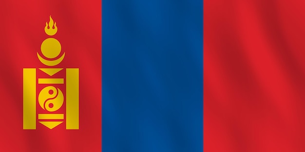 Bandiera della mongolia con effetto ondeggiante, proporzione ufficiale.