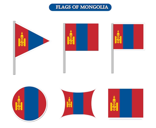 Vector mongolia flags on many objects illustration