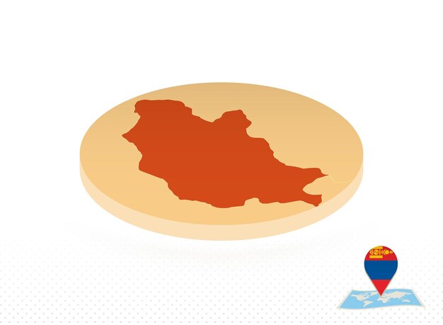 Mappa della mongolia progettata in stile isometrico mappa circolare arancione