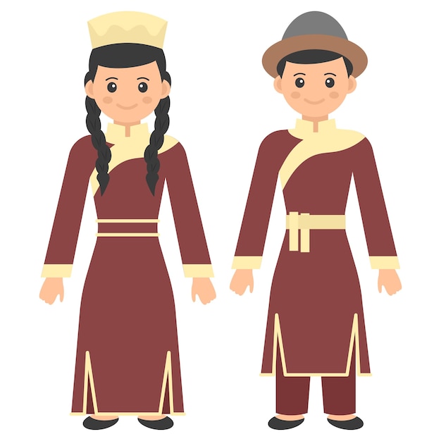 Vector mongolia nomadic couple standing concept national asian costume for festival vector design world