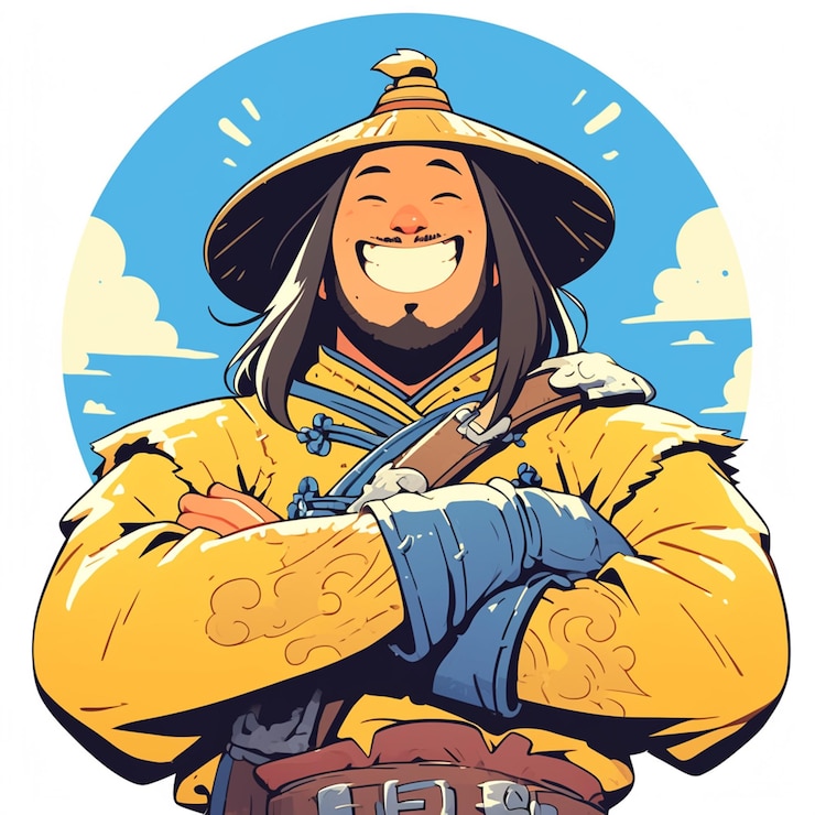 Vector mongolian man in traditional herdsmans gear