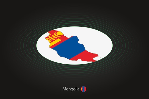 Mongolië kaart in donkere kleur ovale kaart met buurlanden