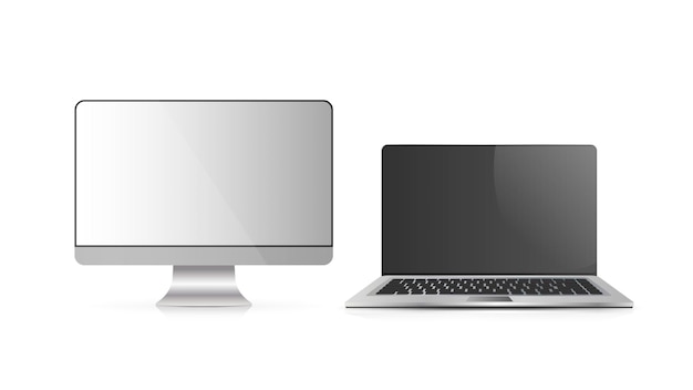 Monitor for computer. Modern open laptop. Set of computer equipment isolated on a white background.