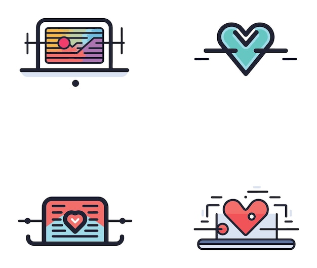 Monitor flat illustrated vector icon set