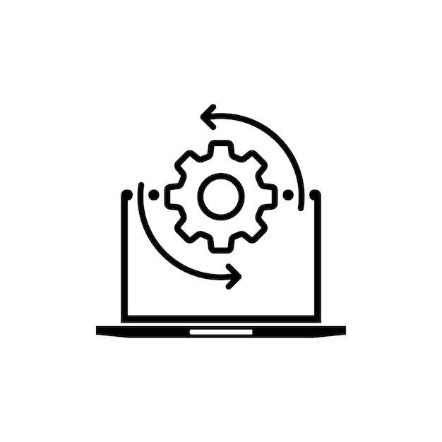 Monitor and gears icon. adjusting app, setting options, maintenance, repair, fixing monitor concepts. it support, software development, system administration, desktop upgrade and update. vector eps 10