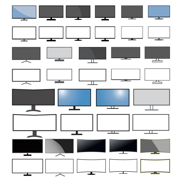 Vettore set di icone del monitor in design piatto alla moda