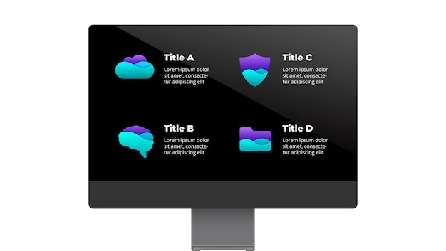 Monitor mock up infographic dia-sjabloon 4 opties stappen processen internettechnologieën