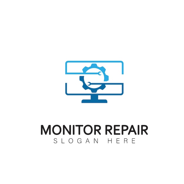 Monitor repair computer technology logo design symbol