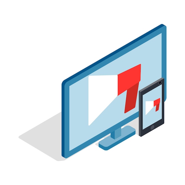 Иконка монитора и планшета в изометрическом 3d стиле изолирована на белом фоне символ техники