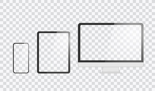 Монитор планшетного смартфона реалистичный векторный набор на прозрачном фоне и прозрачном дисплее