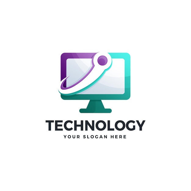 Vettore logo del gradiente del monitor tecnologico