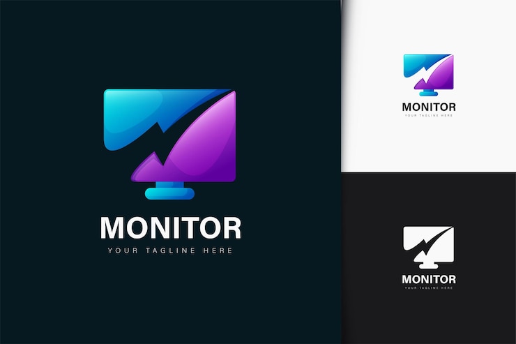 Vector monitor thunder logo design with gradient