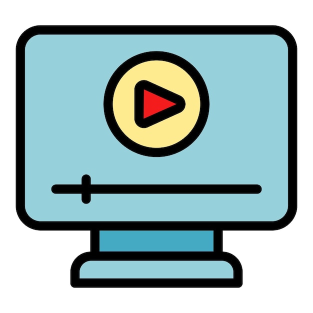 Monitor video icoon Outline monitor video vector icoon kleur vlak geïsoleerd