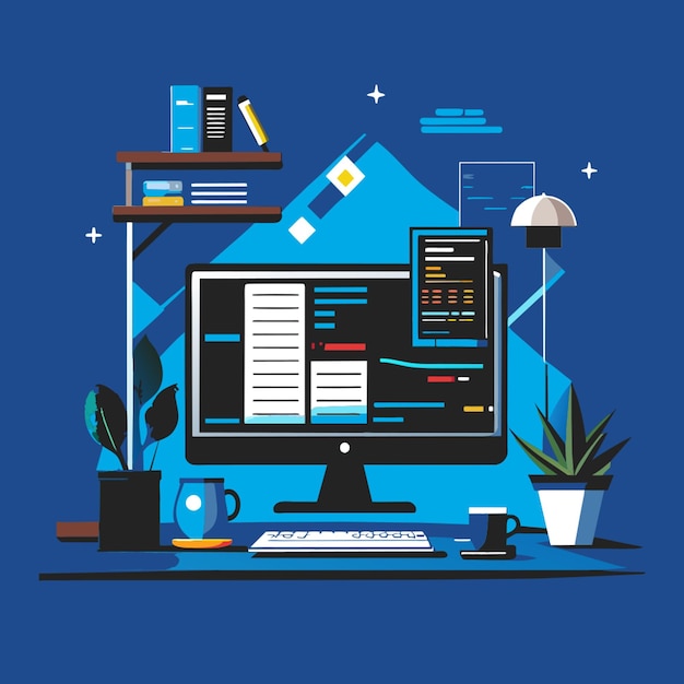 Monitor with code vector illustration flat 2 | Premium AI-generated vector