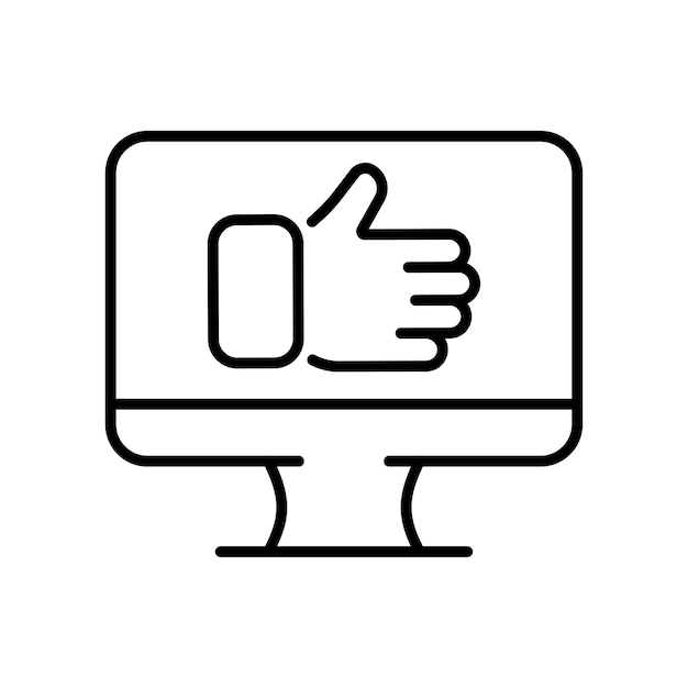 Monitor with like on screen line icon Your vote is important to us confirmation evaluation rating Feedback concept Vector line icon on white background