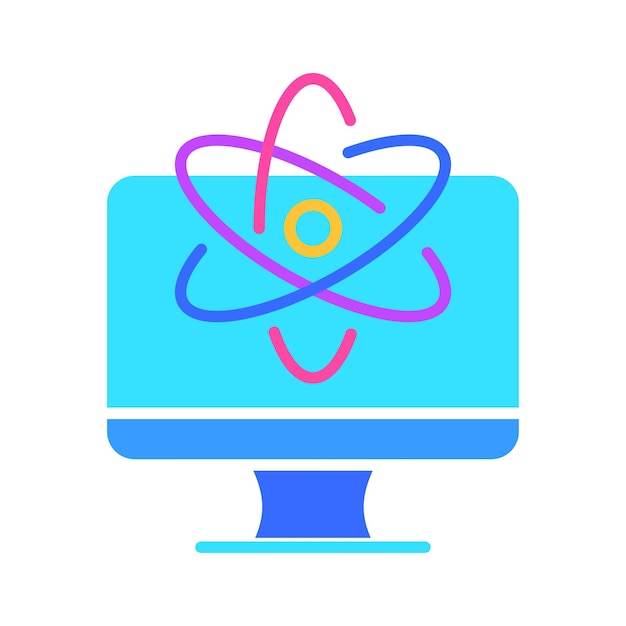 Monitor with scientific symbols line icon Technology screen TV computer resolution free time Vector color icon on a white background for business and advertising