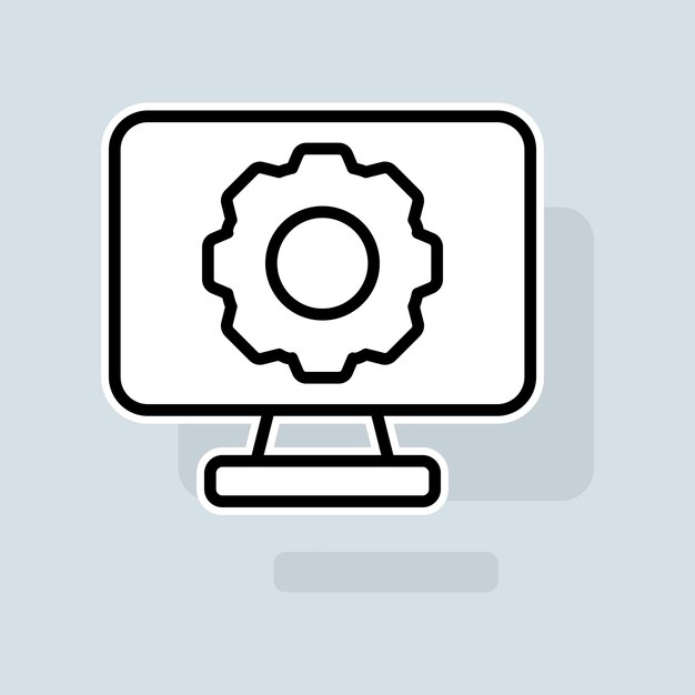 Monitor with settings line icon Brightness settings resolution settings device functions gadget calibration Settings concept Vector sticker line icon on white background