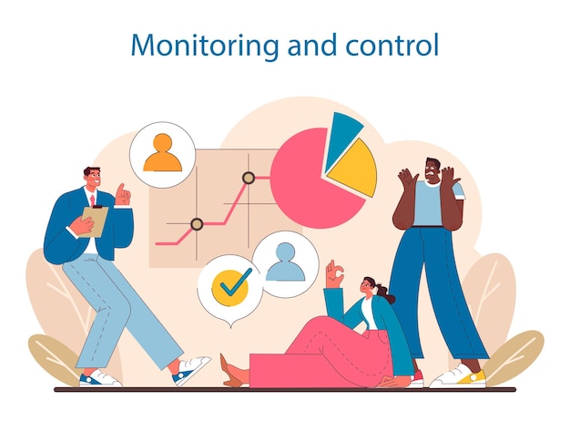 Monitoring and control in it project management illustration of team analysis and performance