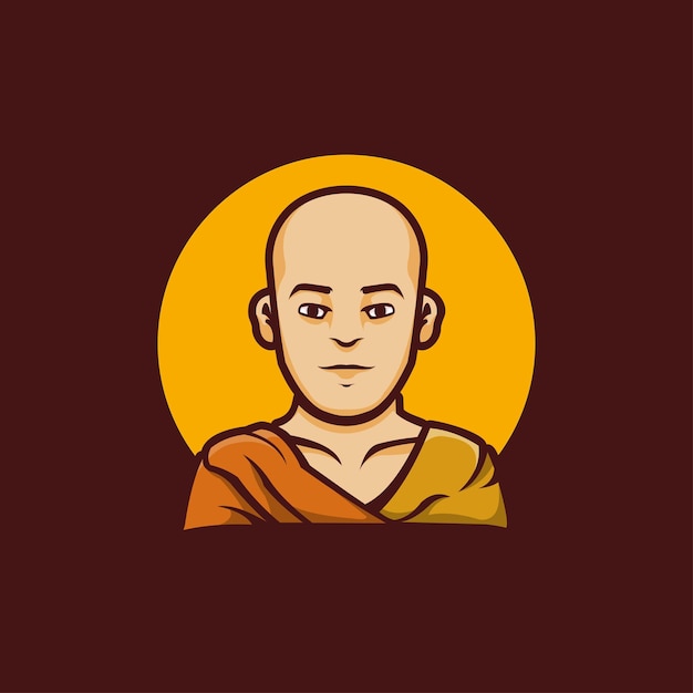 Vettore modello di logo della mascotte del fumetto del monaco