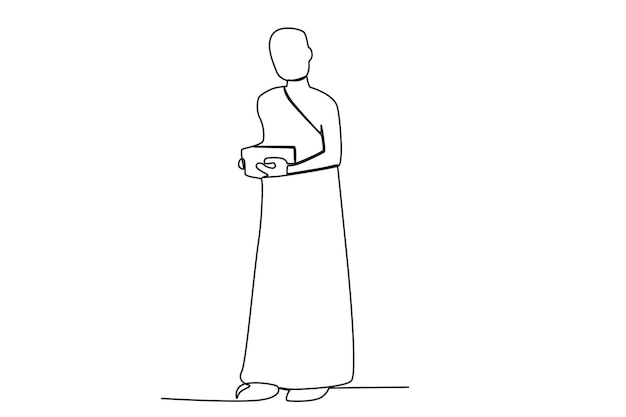 A monk holding a religious book Monk oneline drawing