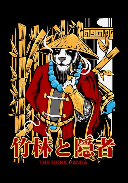 Monk panda arte illustrazione vettoriale design abbigliamento, illustrazione per t-shirt vector