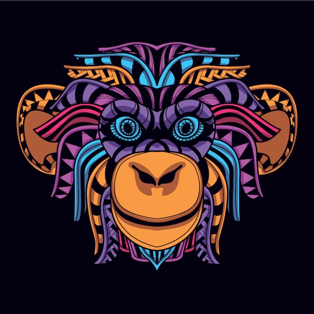 monke head in glow neon color